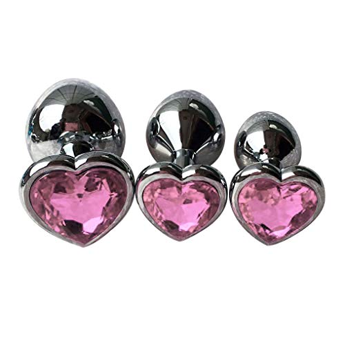 3Pcs Set Luxury Metal Butt Toys Heart Shaped Anal Trainer Jewel Butt Plug Kit S&M Adult Gay Anal Plugs Woman Men Sex Gifts Things for Beginners Couples Large/Medium/Small,Pink